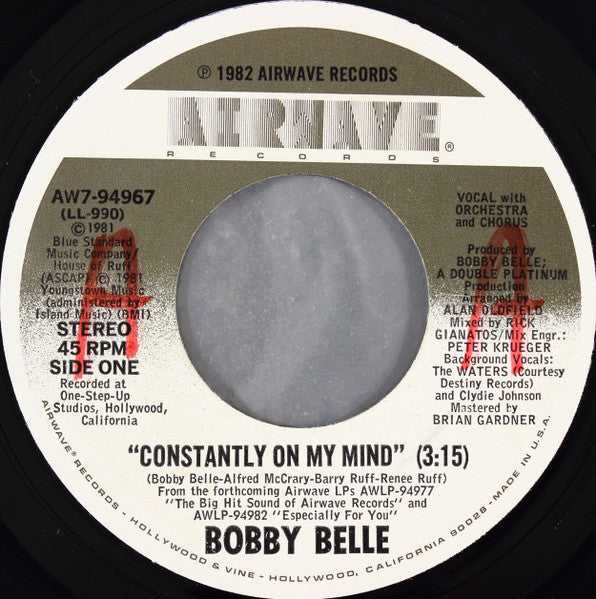 Bobby Belle : Constantly On My Mind (7")