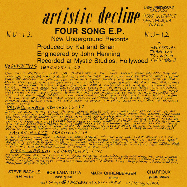 Artistic Decline : Four Song E.P. (7", EP, RE)