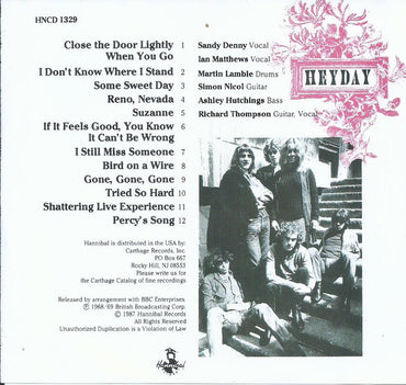 Fairport Convention : Heyday - The BBC Sessions 1968-1969  (CD, Album, RE, Dis)