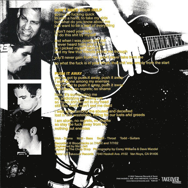 Terror (3) : Don't Need Your Help / Push It Away (7", S/Sided, Ltd, W/Lbl, Cle)