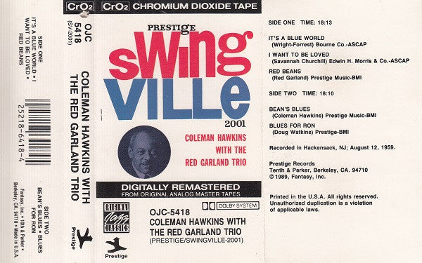 Coleman Hawkins With The Red Garland Trio : Coleman Hawkins With The Red Garland Trio (Cass, Album, RE, RM)