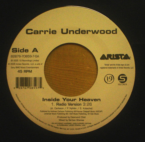 Carrie Underwood : Inside Your Heaven (7")