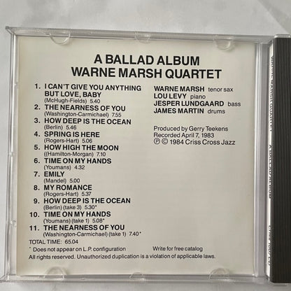 Warne Marsh Quartet Featuring Lou Levy : A Ballad Album (CD, Album, RE)