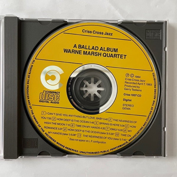 Warne Marsh Quartet Featuring Lou Levy : A Ballad Album (CD, Album, RE)