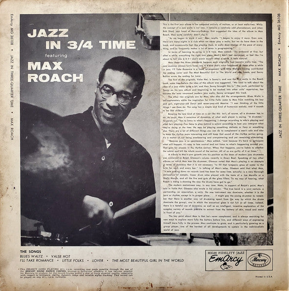 Max Roach : Jazz In 3/4 Time (LP, Album, Mono)