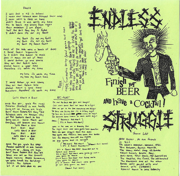 Endless Struggle : Leathers, Studs And Punks (7", Whi)