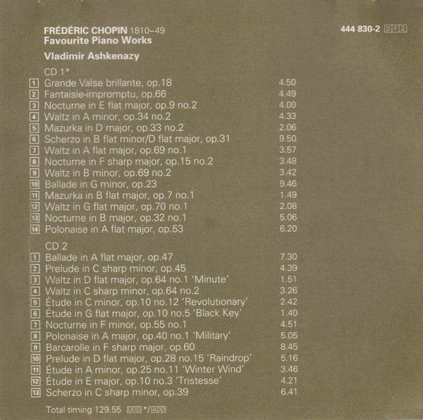 Frédéric Chopin / Vladimir Ashkenazy : Favourite Piano Works (2xCD, Comp, RE, RM, UML)