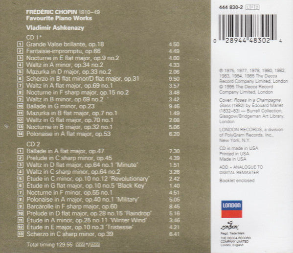 Frédéric Chopin / Vladimir Ashkenazy : Favourite Piano Works (2xCD, Comp, RE, RM, UML)