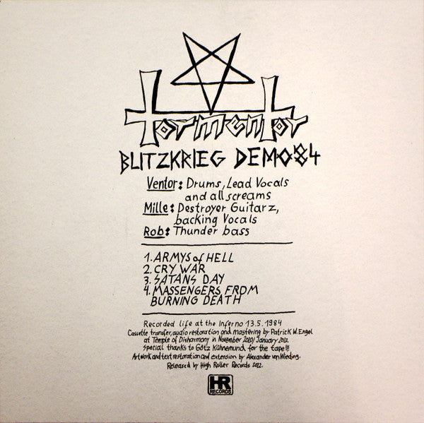 Tormentor (8) : Blitzkrieg Demo '84 (12", Ltd, RE, RP, Cle)