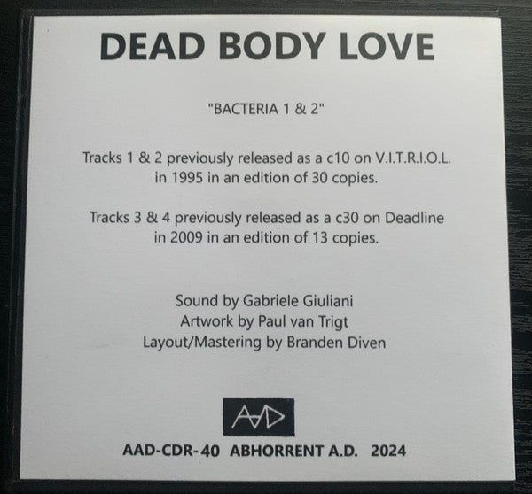 Dead Body Love : Bacteria 1 & 2 (CDr, Comp)