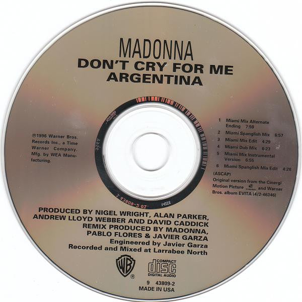 Madonna : Don't Cry For Me Argentina (CD, Maxi, Oly)