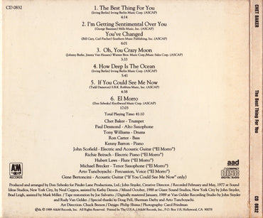 Chet Baker : The Best Thing For You (CD, Album, RE)