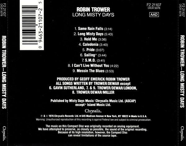 Robin Trower : Long Misty Days (CD, Album, RE)