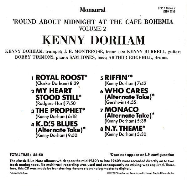 Kenny Dorham : 'Round About Midnight At The Cafe Bohemia • Volume 2 (CD, Album, Mono, RE)