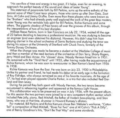 Bill Perkins & Richie Kamuca : Tenors Head-On (CD, Album, Mono, Ltd, RE, RP)