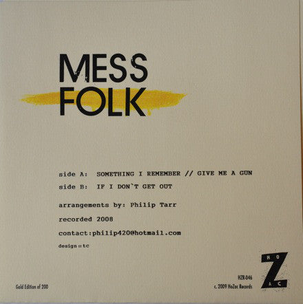 Mess Folk : Something I Remember (7", Gol)