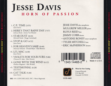 Jesse Davis (3) : Horn Of Passion (CD, Album)