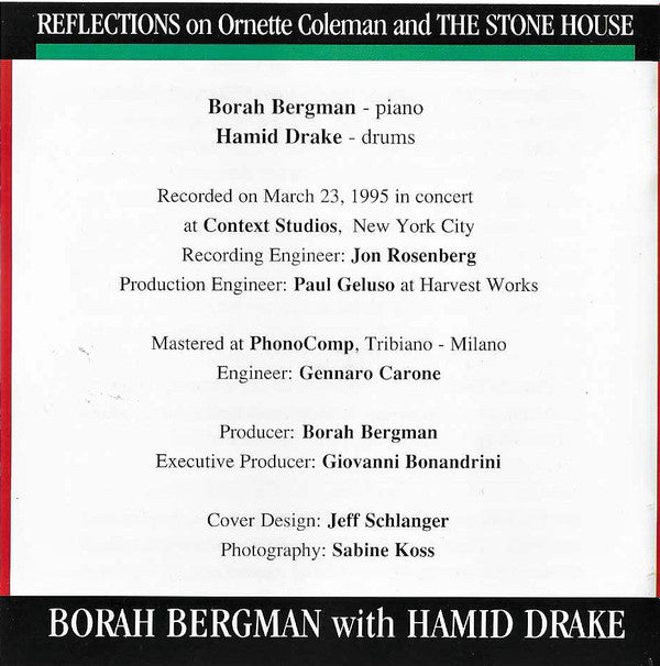 Borah Bergman With Hamid Drake : Reflections On Ornette Coleman And The Stone House (CD, Album)