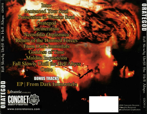 Orategod : Fall Slowly Until The Hell Abyss (CD, Album, RE)
