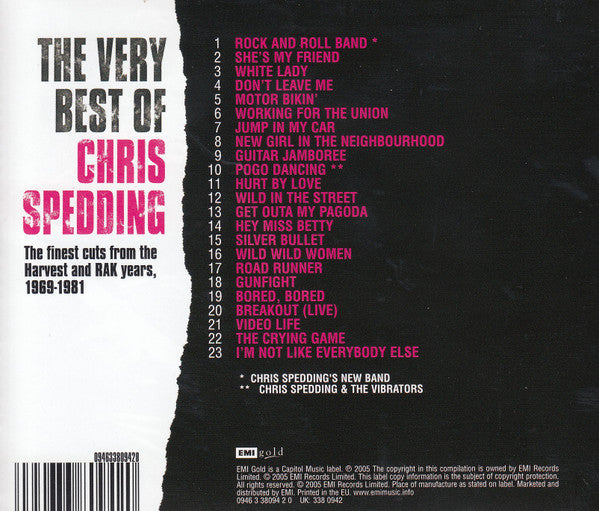 Chris Spedding : The Very Best Of Chris Spedding (The Finest Cuts From Harvest And RAK Years 1969-1981) (CD, Comp)