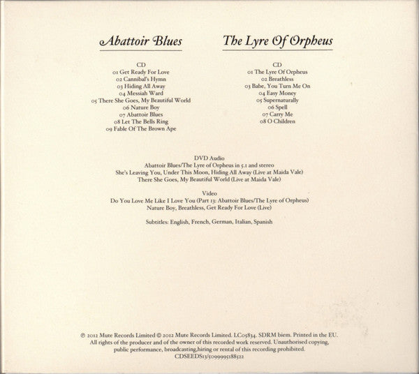 Nick Cave & The Bad Seeds : Abattoir Blues / The Lyre Of Orpheus (2xCD, Album, RE, RM + DVD-V, Album, Multichannel, )