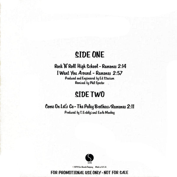 Ramones : Radio Sampler: Music From The Original Motion Picture Sound Track Of Rock 'N' Roll High School (12", Promo, Smplr)