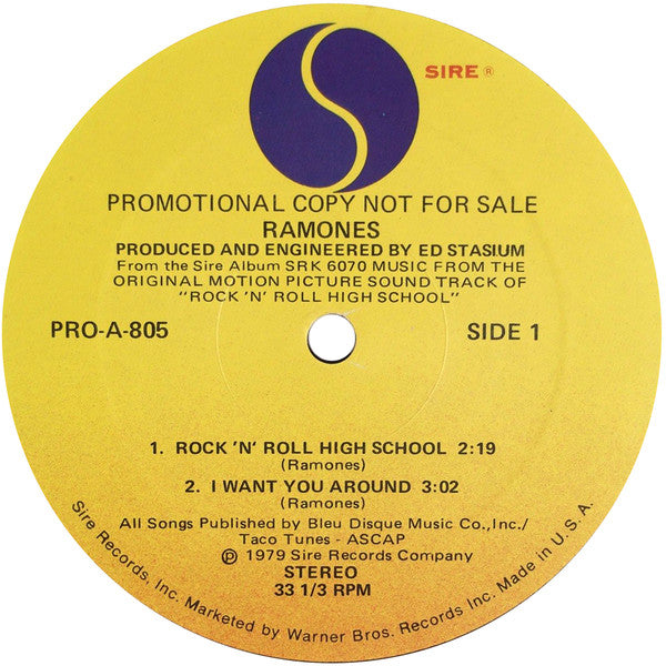 Ramones : Radio Sampler: Music From The Original Motion Picture Sound Track Of Rock 'N' Roll High School (12", Promo, Smplr)