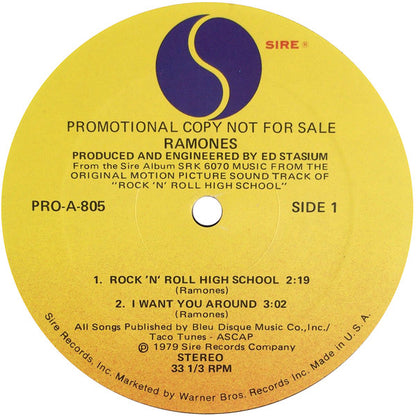 Ramones : Radio Sampler: Music From The Original Motion Picture Sound Track Of Rock 'N' Roll High School (12", Promo, Smplr)