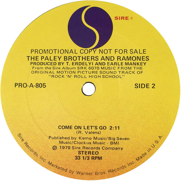 Ramones : Radio Sampler: Music From The Original Motion Picture Sound Track Of Rock 'N' Roll High School (12", Promo, Smplr)