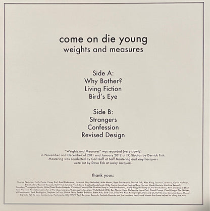 Come On Die Young : Weights And Measures (12", EP, Num, TP, W/Lbl)