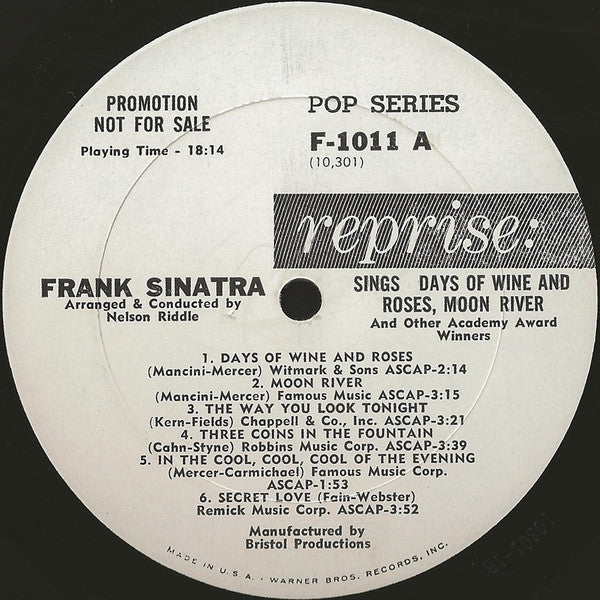 Frank Sinatra : Sings Days Of Wine And Roses, Moon River, And Other Academy Award Winners (LP, Album, Mono, Promo)