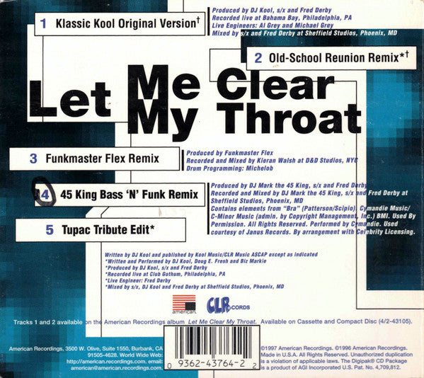 DJ Kool : Let Me Clear My Throat (CD, Maxi, Dig)