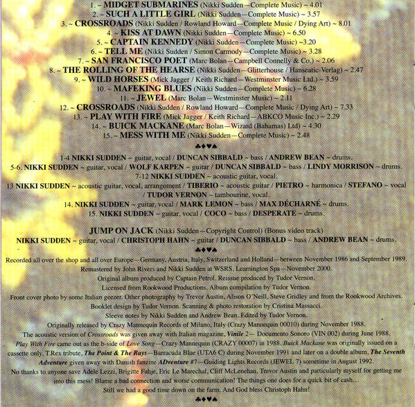Nikki Sudden : Groove / Crown Of Thorns (CD, Album, Enh, RE, RM + CD, Album, RE, RM + Comp)