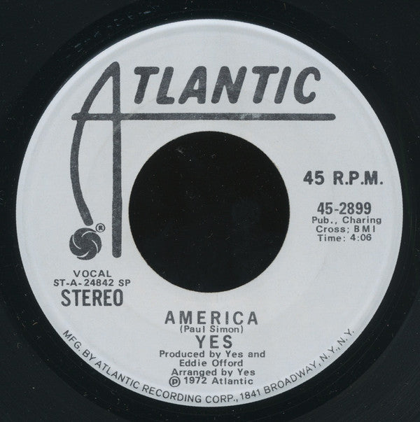 Yes : America (7", Single, Mono, Promo)