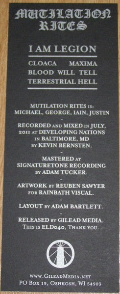 Mutilation Rites : I Am Legion (12", S/Sided, EP, Etch, RP, Gre)