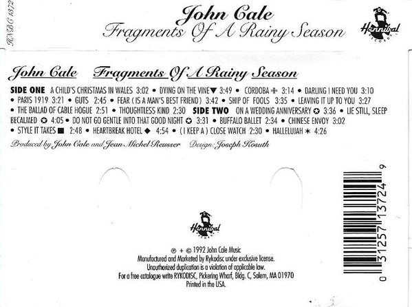 John Cale : Fragments Of A Rainy Season (Cass, Album)