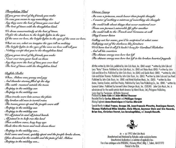 John Cale : Fragments Of A Rainy Season (Cass, Album)