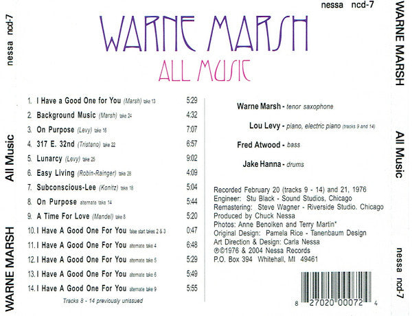Warne Marsh : All Music (CD, Album, RE, RM)