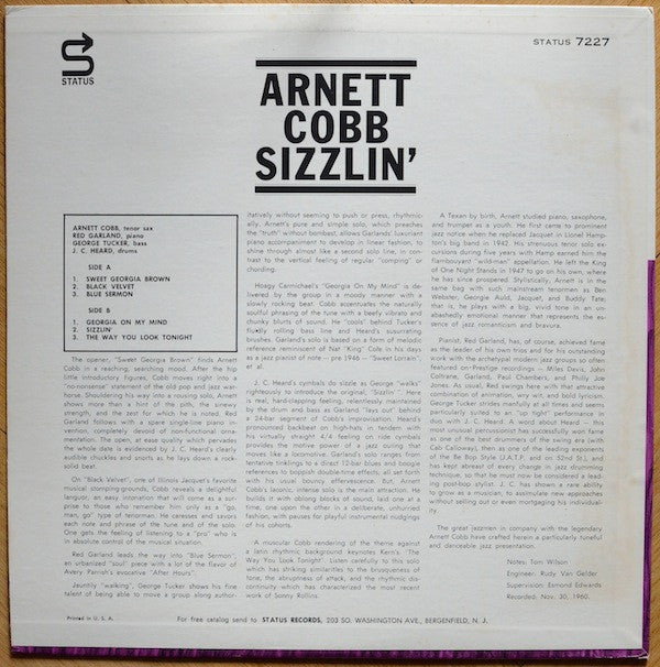 Arnett Cobb : Sizzlin' (LP, Album, RE)