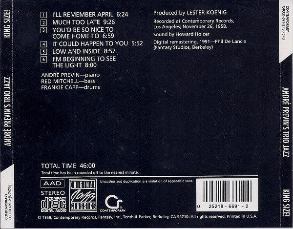 The André Previn Trio : King Size! (CD, Album, RE, RM)
