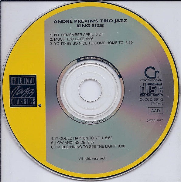 The André Previn Trio : King Size! (CD, Album, RE, RM)