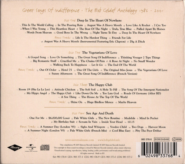 Bob Geldof : Great Songs Of Indifference (The Anthology 1986-2001) (4xCD, Comp, Dig)