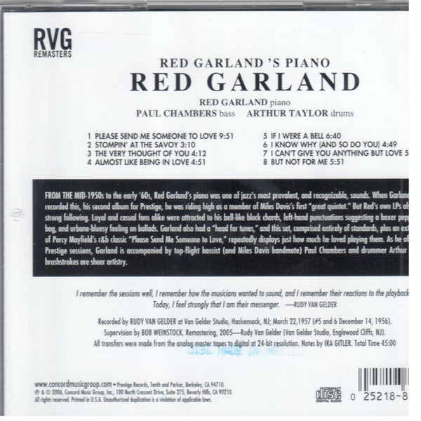 Red Garland With Paul Chambers (3) And Art Taylor : Red Garland's Piano (CD, Album, RE, RM)