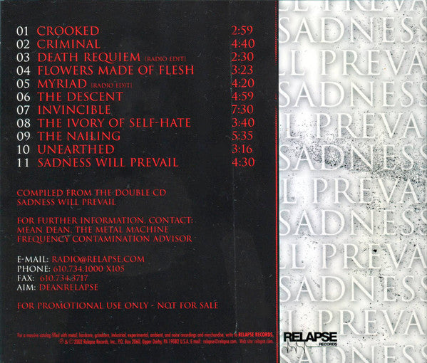 Today Is The Day : Sadness Will Prevail [Radio Edition] (CD, Album, Promo)
