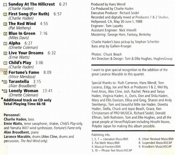 Charlie Haden Quartet West : In Angel City (CD, Album)