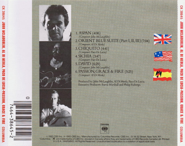 John McLaughlin, Al Di Meola, Paco De Lucia* : Passion, Grace & Fire (CD, Album, RE)