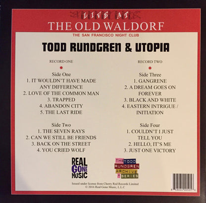 Todd Rundgren & Utopia (5) : Live At The Old Waldorf (2xLP, Album, Ltd, RE, Gol)