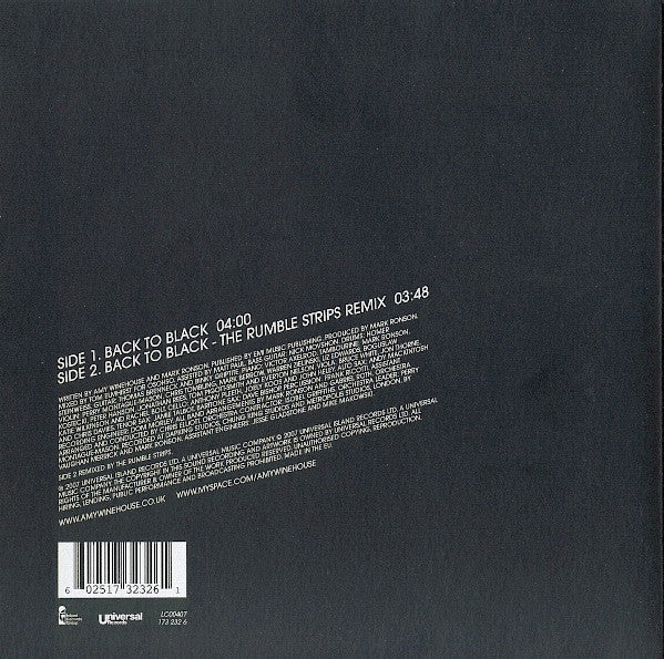 Amy Winehouse : Back To Black (7", Ltd, Whi)