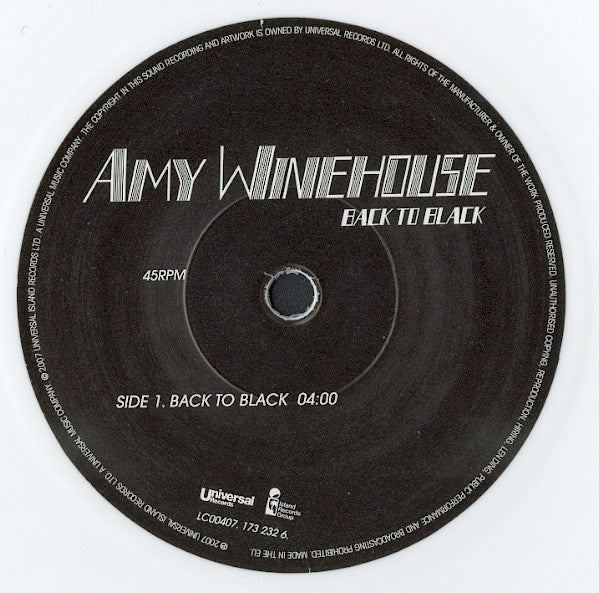 Amy Winehouse : Back To Black (7", Ltd, Whi)
