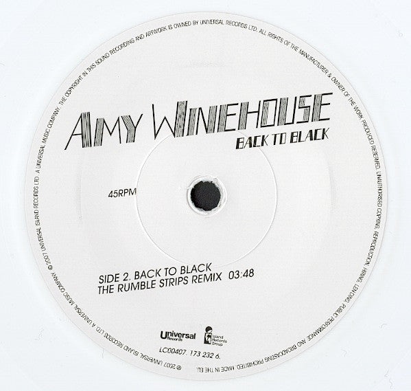 Amy Winehouse : Back To Black (7", Ltd, Whi)
